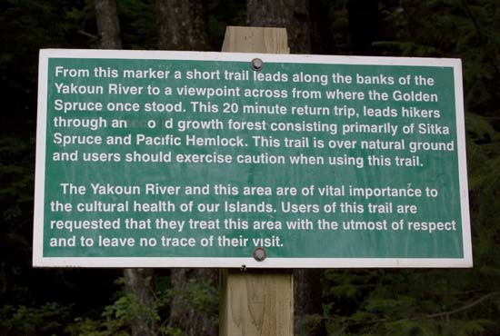 Golden Spruce trail sign